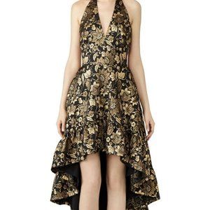 NWT Nicole Miller Black Gold Halter Hi Lo Dress Size 8 Wedding Holiday Cocktail